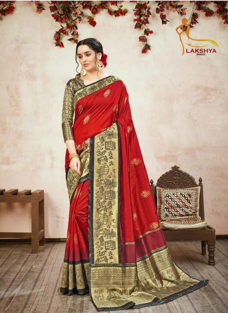 Red Colour Latest Designer Fancy Wedding Wear Heavy Printed Banarasi Silk Sarees Collection 1001